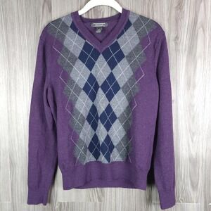 Banana Republic Extra Fine Merino V-Neck Argyle Sweater Size small